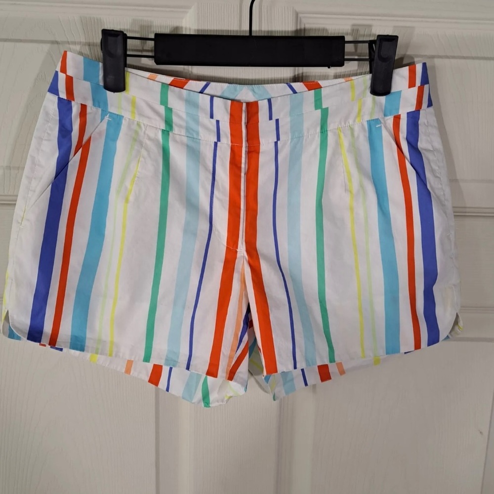 Crosby By Mollie Burch Womens Shorts Size 0 Blue Yellow White Orange Striped.